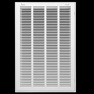 Imagem de Grade de filtro de ar de retorno de aço de 40,6 cm x 86,4 cm para filtro de 2,5 cm - abas de plástico fáceis para rosto/porta removíveis - capa de duto HVAC - face plana estampada - branca [dimensões