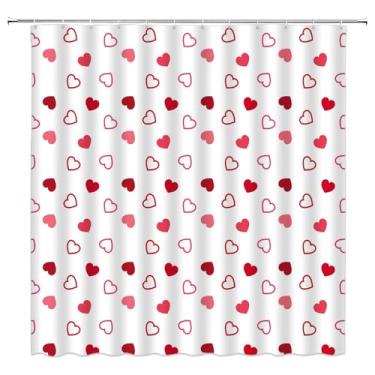 Imagem de Sunhe Cortina de chuveiro coração dos namorados rosa vermelha fofa romântica doce coração amor sinal moderno 177.8 cm L L x 170 A cortina de decoração de banheiro com ganchos