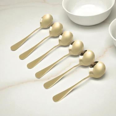 Imagem de Generic 1 conjunto de talheres para lava-louças, pequenas colheres redondas, conjunto de 6 peças, aço inoxidável, dourado, 13 x 3,6 cm