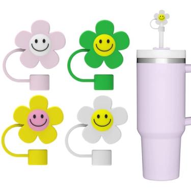 Imagem de Capa de canudo de 10 mm, 3 peças de tampas de palha para copo Stanley 1,134 g 850,5 g silicone grau alimentício rosto flor topo de palha pontas de palha plugues protetores para copos Stanley para