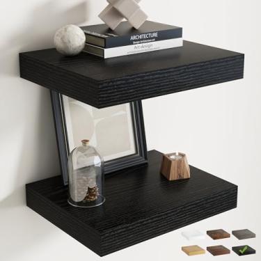 Imagem de Prateleiras flutuantes de 40,6 cm para parede, conjunto de 2 prateleiras de banheiro de grão de madeira de 30 cm D com suportes invisíveis, fácil instalação, prateleiras de armazenamento de madeira