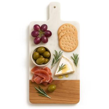 Imagem de Tábua de queijo de mármore personalizada, tábua de corte de mármore e madeira com alça, tábua de corte gravada, tábua de charcutaria, tábua de queijo de mármore monograma (tábua simples)
