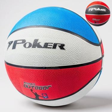 Imagem de Bola Basquete Poker Outdoor Tamanho 7 Resistente Impermeável Quadra Cimento Reforçada Oficial Mirim (Branco e Azul)