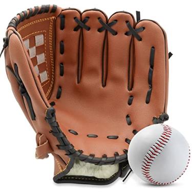 Imagem de Luva de beisebol, luva de softball, luva de apanhador, luva de softbol confortável e beisebol para crianças, jovens, adultos, esportes e profissional, arremesso de mão direita, luva de mão esquerda (marrom, 29 cm)