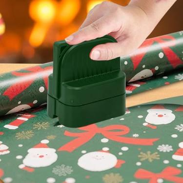 Imagem de Cortador de rolo de papel de embrulho com rodas, cortador de embrulho de presente de linha reta para o Natal, serve para vários rolos e papéis, 7,5 * 6,5 cm (verde)
