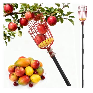 Imagem de Haste de colhedor de frutas com cesta telescópica, ferramenta ajustável de 1,5 m, design inovador para evitar contusões em maçã cítrica laranja limão, pegador prático de frutas para facilitar a