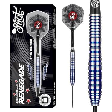 Imagem de Shot! Conjunto de dardos de ponta de aço Nicole Regnaud da série Pro, 90% de barris de tungstênio, feito à mão, conjunto de dardos profissional e voos feito na Nova Zelândia, ponta de metal para alvo