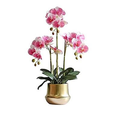 Imagem de YYBOES Flores artificiais para decoração flor artificial Phalaenopsis vaso de flores artificiais requintado ornamento de mesa flores artificiais para vaso flores artificiais plantas