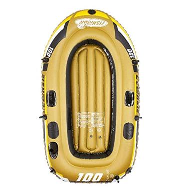 Imagem de LMJYU Barco de borracha inflável, barco de pesca fluvial para 1 pessoa, com 2 remos de alumínio e bomba de pé, carga máxima de 120 kg, barco flutuante para esportes aquáticos