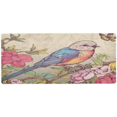 Imagem de Wassud Mouse pad de pássaro desenhado à mão para jogos com base de borracha antiderrapante, mouse pad longo para teclado de computador com borda costurada, almofada grande à prova d'água para