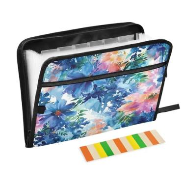 Imagem de Wassud Flores coloridas (2) Pasta organizadora de arquivos de papel A4 com etiquetas e pasta de arquivo expansível com 13 bolsos