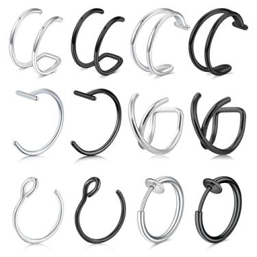 Imagem de VCMART Piercing de nariz falso, piercing de nariz falso, não furado, clipe no nariz, lábio, orelha, joia para mulheres e homens