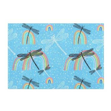 Imagem de Burbuja Tapete de banho Dragonflies Rainbows, tapete de banheiro absorvente extra macio com suporte antiderrapante para banheiro, banheira e chuveiro, 40 x 61 cm