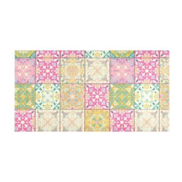 Imagem de Burbuja Tapete de corredor colorido vintage azulejos de pelúcia antiderrapante tapete de borracha para corredor, quarto, sala de estar, decoração de entrada, lavável na máquina, 51 x 99 cm