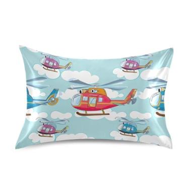 Imagem de Helicópteros Coloridos Nuvens Azul Cetim Fronhas Impressão Premium Refrescante King Queen Travesseiros Padrão Fronha Estética Tamanho Padrão 66 cm x 50 cm