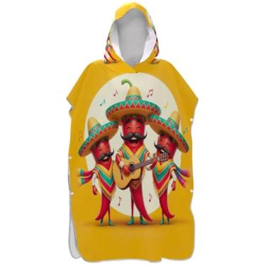 Imagem de Joisal Roupão de mudança de poncho de surfe amarelo com pimentas mexicanas engraçadas para adultos absorvente unissex poncho adulto com capuz toalha de banho de praia com capuz
