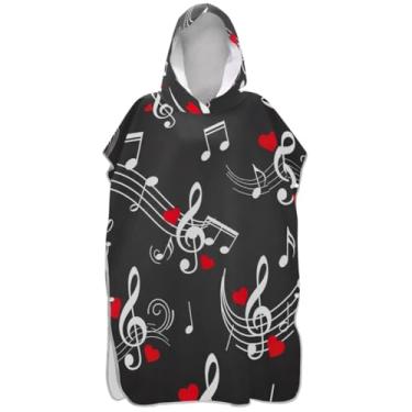Imagem de Joisal Poncho de surfe trocador de roupão para adultos toalha de natação com capuz plus size ponchos femininos com capuz notas musicais vintage preto
