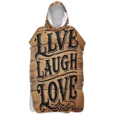 Imagem de Joisal Live Laugh Love Print Surf Poncho Trocador Roupão Adulto Com Capuz Toalha de Natação Bonito Absorvente Feminino Ponchos com Capuz