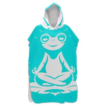 Imagem de TSENQUE Poncho de surfe para trocador de roupas de banho de praia com capuz ponchos femininos vestíveis com capuz bule sapo branco desenho animado
