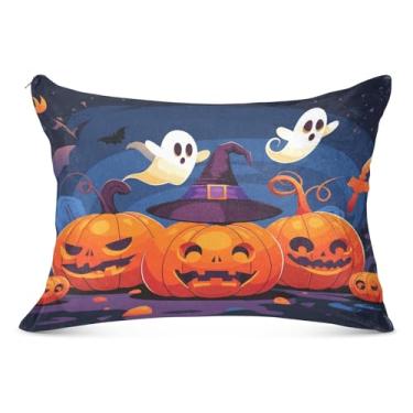 Imagem de Capas de almofada decorativas de Halloween com estampa de flanela padrão queen king para travesseiro de cama longa, tamanho padrão, 50 x 66 cm