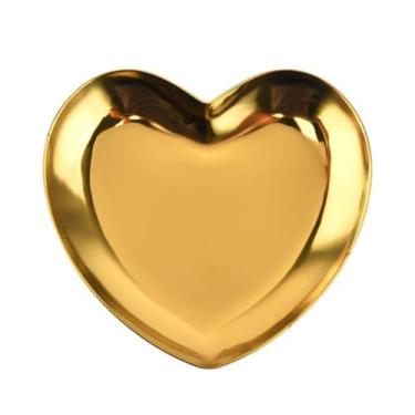 Imagem de 1 bandeja de armazenamento de metal dourada em forma de coração, organizador de joias para decoração de casa