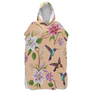 Imagem de TSENQUE Roupão de mudança floral pastel de pássaros coloridos para adultos poncho de surfe toalhas de banho com capuz reutilizáveis masculino poncho com capuz