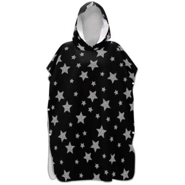Imagem de Joisal Poncho de surfe leve trocador de roupão para banho de praia Adul toalhas com capuz prata estrela preta unissex poncho adulto com capuz