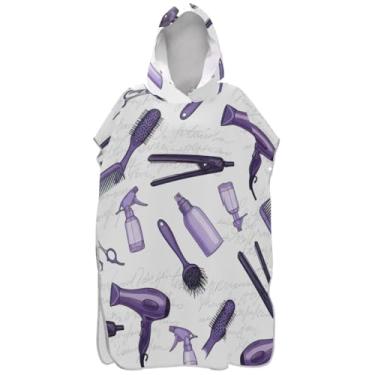 Imagem de Joisal Roupão de mudança de poncho de surfe para adultos toalha de natação com capuz poncho masculino plus size com capuz ferramentas de salão de cabeleireiro roxo