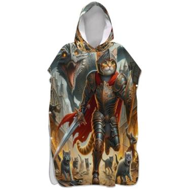 Imagem de Joisal Roupão de mudança de poncho de surfe para adultos toalha de banho com capuz poncho masculino vestível com capuz gato legal