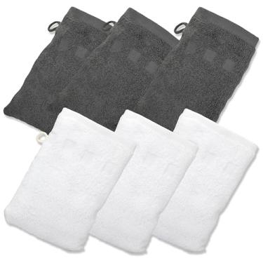 Imagem de Made Easy Kit Luvas de banho - Pacote com 6 - (15 x 23 cm) Toalha de banho estilo europeu com laço (branco carvão, 15 x 23 cm)