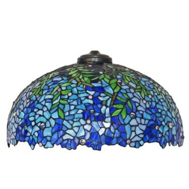 Imagem de Abajur de reposição estilo Tiffany de 20 polegadas, com estampa de tulipas e glicínias em tons de vermelho e laranja mediterrâneo. Ideal para luminárias de mesa, de leitura, de chão e de chã