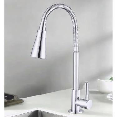 Imagem de Torneira Gourmet Flexível Giratória 360° Parede Água Fria 2 Modos de Jato Aço Inox(Bacia - Toda prata-57)