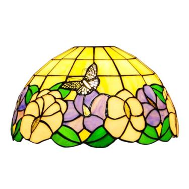 Imagem de Cúpula de reposição Tiffany, 30,5 x 18 cm, com estampa de borboletas e flores em vitral. Encaixe de 4,1 cm (1-5/8 polegadas) para luminárias de chão arqueadas, luminárias de pé, pendentes e