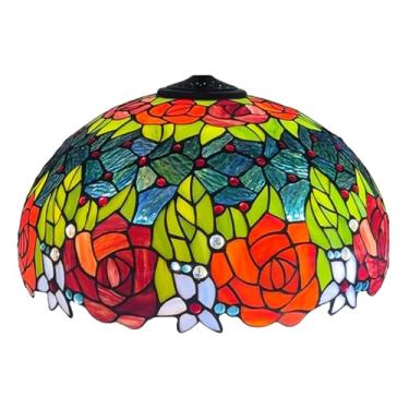 Imagem de Abajur de vidro colorido estilo Tiffany grande, 40 cm (16 polegadas), cor rosa barroca, com estampa floral de tulipa, para luminárias de mesa, pendentes e de chão, na cor rosa vermelha.