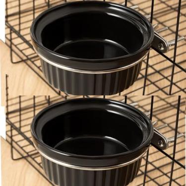 Imagem de Tigela de cerâmica para pendurar coelhos, alimentador de gaiola removível, tigela grossa de cerâmica com suporte de aço inoxidável, tigela de comida de água para animais pequenos, chinchila, furão