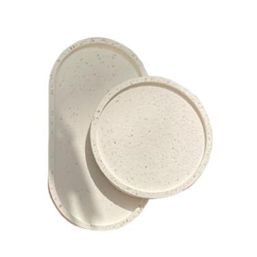 Imagem de Conjunto bandejas decorativas de cimento artesanal para Sala Quarto Cozinha Banheiro Lavabo Home Office - Estilo Moderno Sofisticado em Cinza com Detalhe Listra Rose Gold(Efeito Granito)