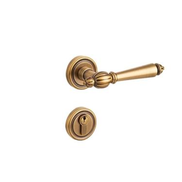 Imagem de Fechadura de porta retrô totalmente em cobre, fechadura de porta interna, maçaneta de madeira, fechadura de bronze (latão, sucção magnética)