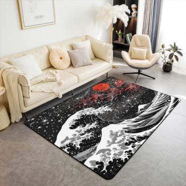 Imagem de Feelyou Tapete de Onda Japonesa 7,5 x 12,5 cm Crianças Flores de Cerejeira Tapete Decorativo para Meninos Meninas Adolescentes Estilo Japonês Decoração de Casa Tapetes de Sala de Estar Sol Vermelho