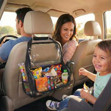 Imagem de Grande bolsa de lanche de viagem para carro: bolsa suspensa transparente resistente à água à prova de poeira - suporte organizador de armazenamento de carro no banco traseiro para crianças, brinquedos