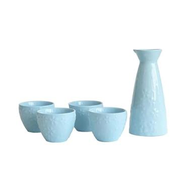 Imagem de Conjunto de saquê, design tradicional pintado à mão porcelana cerâmica copos de cerâmica artesanato taças de vinho 5 peças, garrafa de saquê decoração de casa, artesanato, rosa