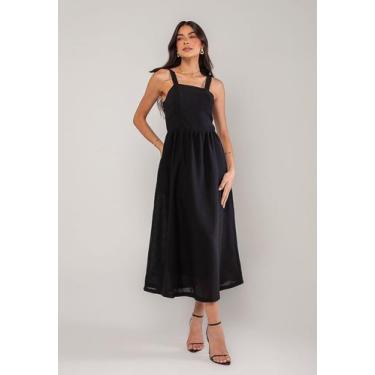 Imagem de Vestido Alfaiataria Midi Com Alças Largas e Amarração Preto Salvatore,