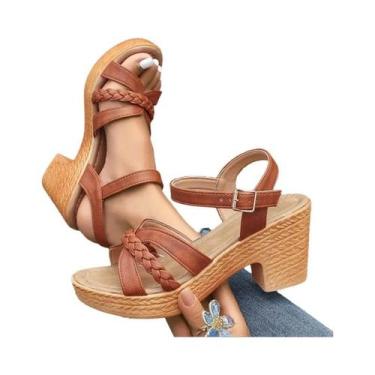 Imagem de Sandálias Gladiadoras De Plataforma Trançada Para Mulheres, Salto Alto