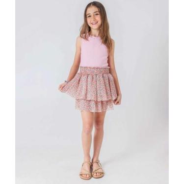 Imagem de Short Saia Juvenil Floral Babados Marisa Tam 10 a 16 R-30062, 16, Rosa