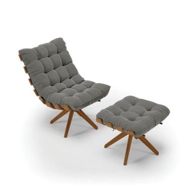 Imagem de Poltrona com Puff Giratório Costela Suede Base de Madeira MA30 M11 - D