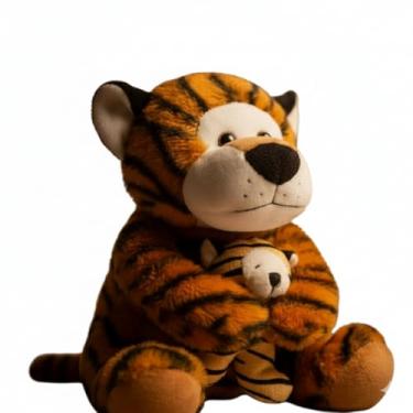 Imagem de Pelúcia Tigre Mãe e Filhote de Pelúcia Fofo 25cm Presente Carinhoso Infantil e Decoração