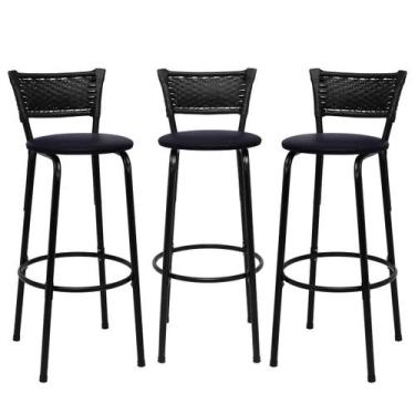 Imagem de 3 banquetas Conjunto Para Bancada Alta Cozinha Encosto Balcão American