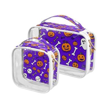 Imagem de xigua Bolsa de maquiagem de Halloween para mulheres, bolsa de cosméticos transparente de viagem, bolsa de higiene portátil à prova d'água para viagens, férias, organização de banheiro
