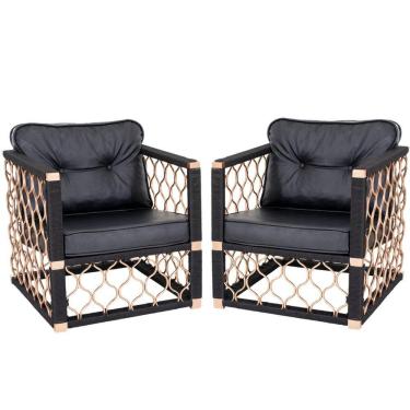 Imagem de 2 Poltronas Em Alumínio Bronze Corda Náutica Preta