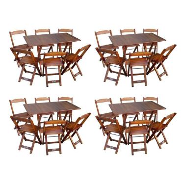 Imagem de Kit 4 Conjuntos De Mesa Dobráveis De Madeira 70x110cm Com 6 Cadeiras Imbuia