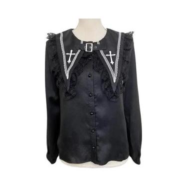 Imagem de Blusa Gótica Vitoriana Y2K Punk Lolita Com Manga Longa, Gola Marinheir